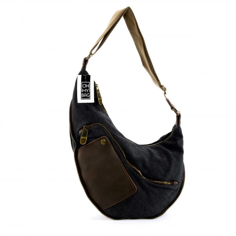 Sac besace holster en cuir italien et toile ANVERS Noir