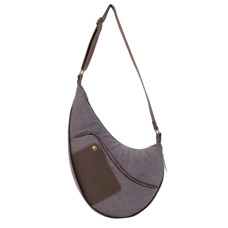 Sac besace holster en cuir italien et toile ANVERS Gris taupé