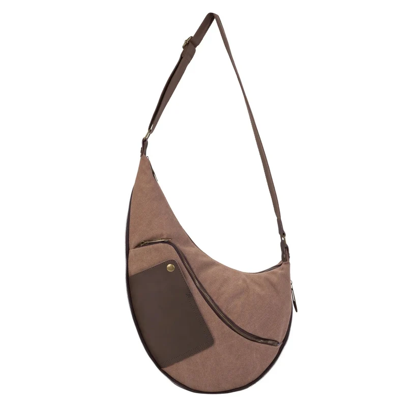 Sac besace holster en cuir italien et toile ANVERS Marron camel foncé