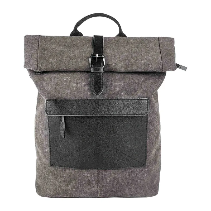 Sac à dos en toile et cuir BASTILLE Gris taupé