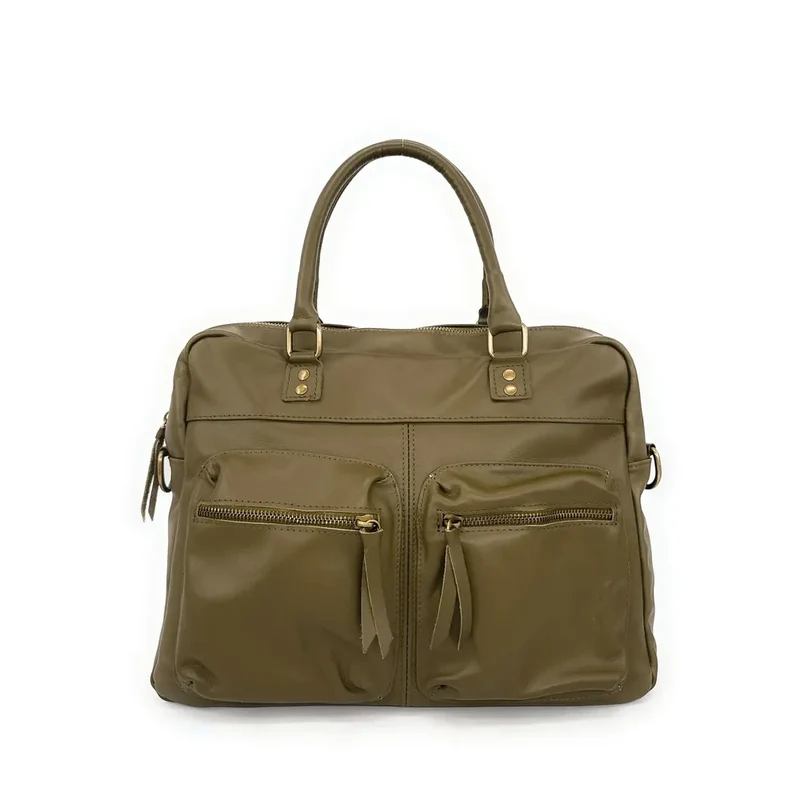Sac à main en cuir lisse OMB MOSCOU Kaki