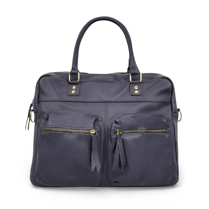 Sac à main en cuir lisse OMB MOSCOU Bleu marine