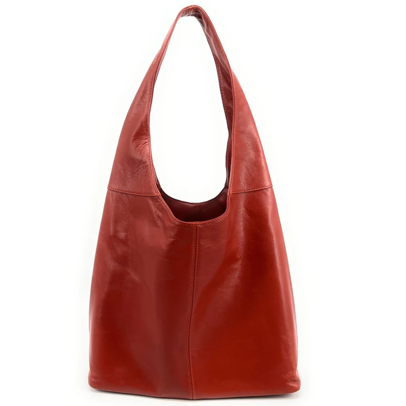 Sac HOBO en cuir lisse NEW AGE Rouge brique