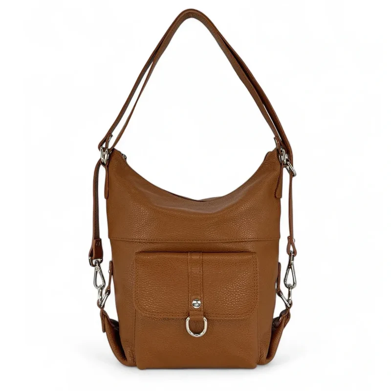 Sac à main convertible en cuir grainé RIMINI Camel foncé