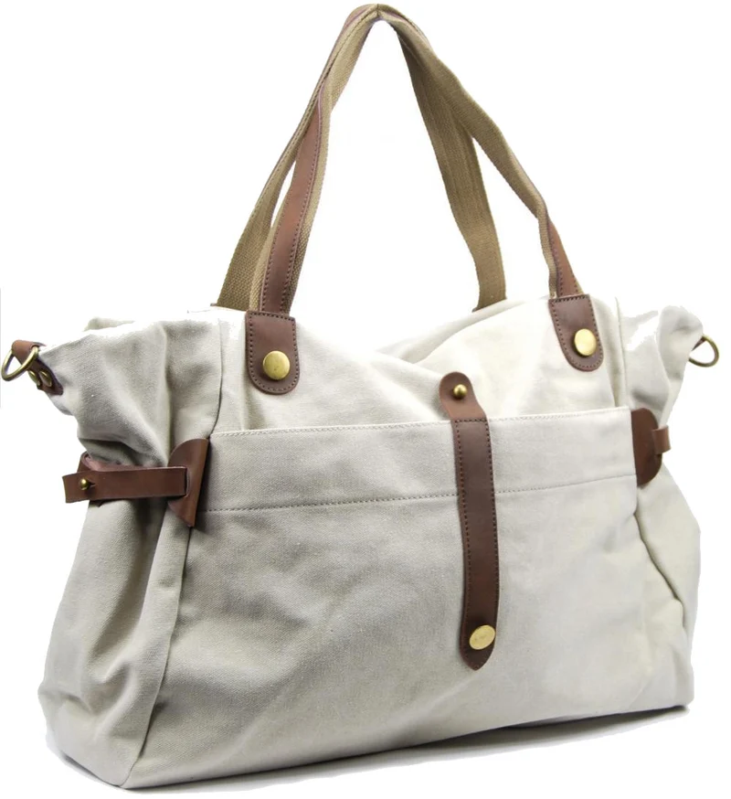 Sac de voyage et week-end cuir et toile FIDJI Beige crème