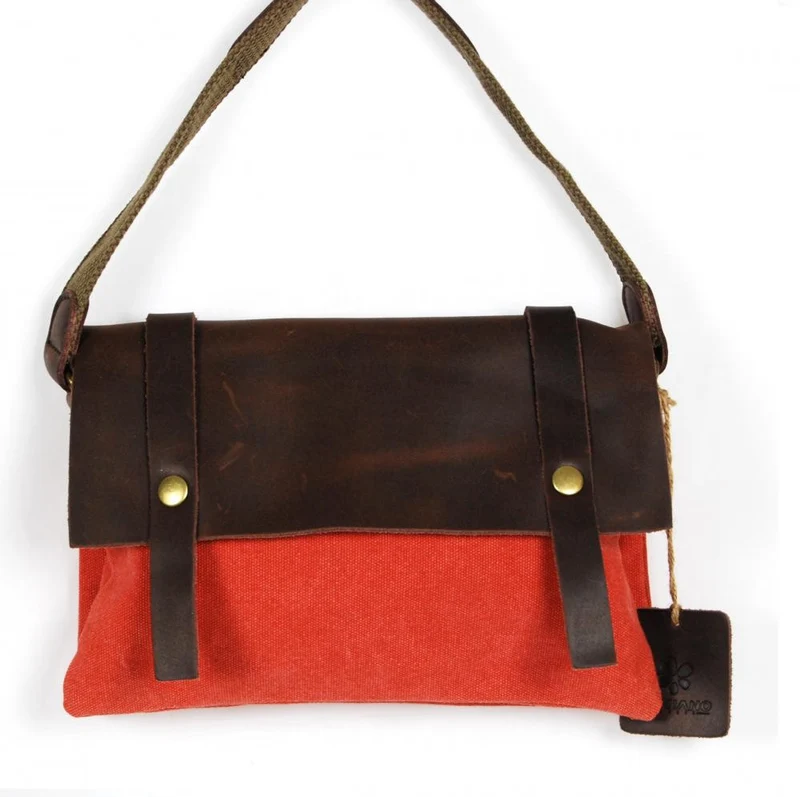 Pochette en cuir et toile JAVA Rose corail