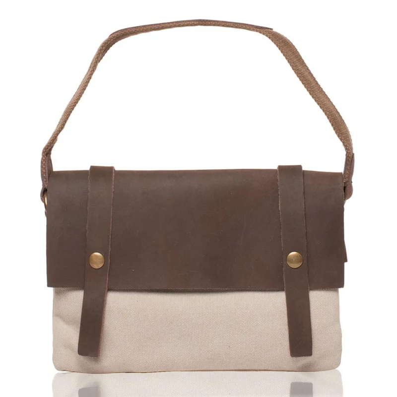 Pochette en cuir et toile JAVA Beige crème