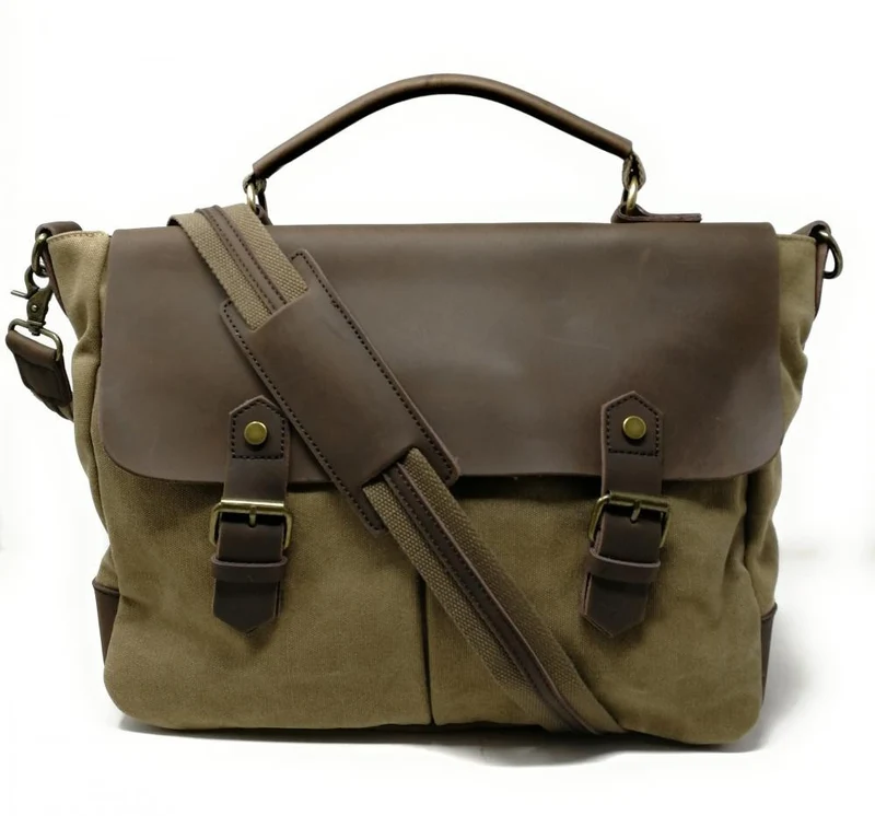 Cartable toile et cuir MOOREA Vert olive