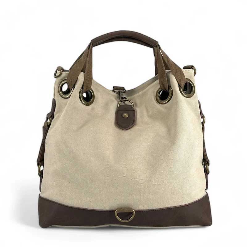 Sac week-end convertible en toile et cuir MONTPARNASSE Beige