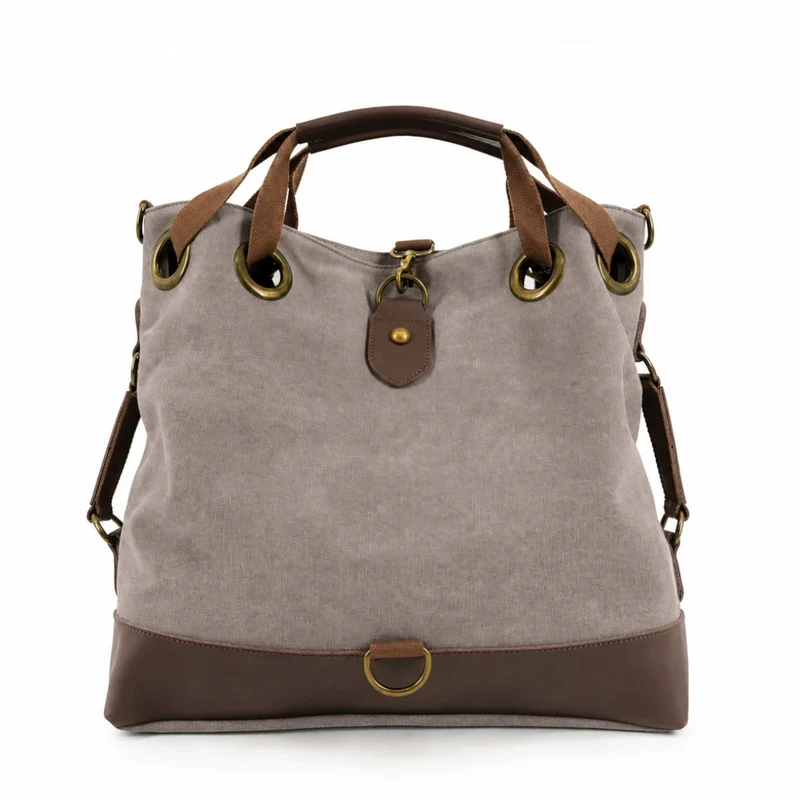 Sac week-end convertible en toile et cuir MONTPARNASSE Gris taupé