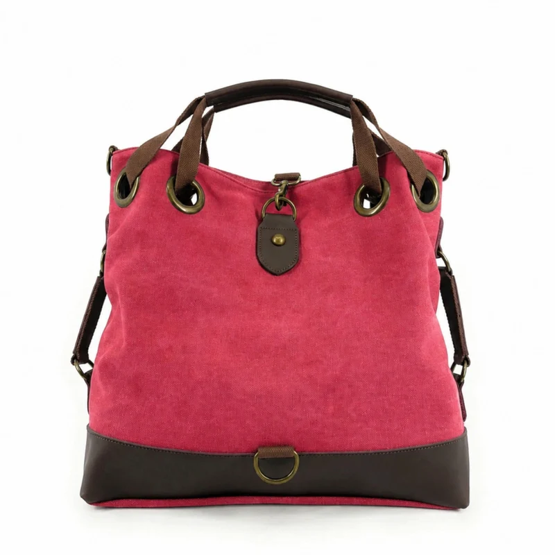 Sac week-end convertible en toile et cuir MONTPARNASSE Rose framboise