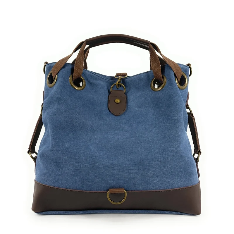 Sac week-end convertible en toile et cuir MONTPARNASSE Bleu denim