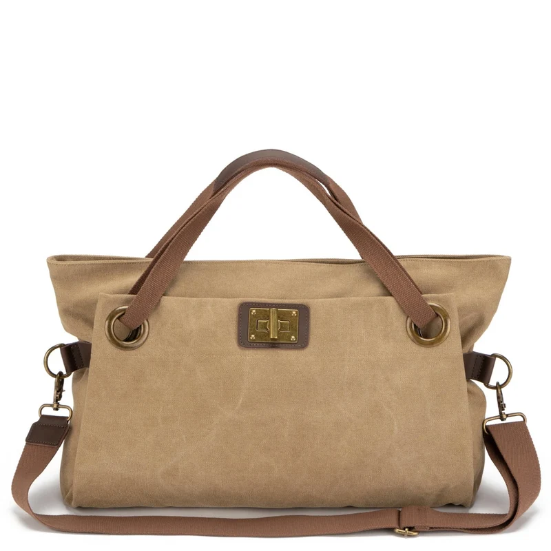 Sac week-end en cuir et toile TOBAGO L Beige foncé