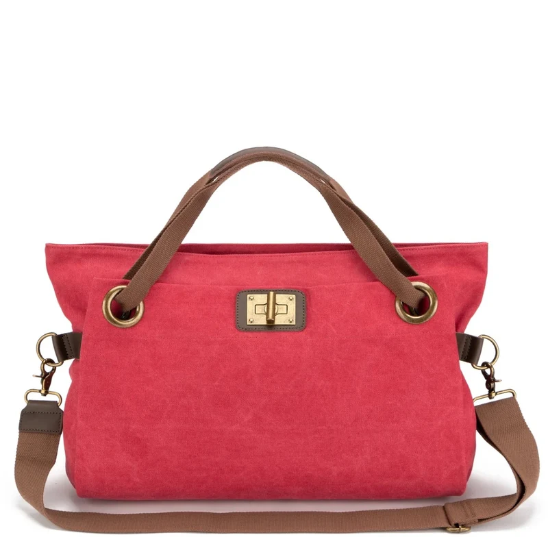 Sac week-end en cuir et toile TOBAGO L Rose framboise