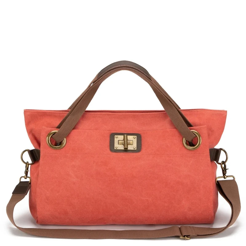 Sac week-end en cuir et toile TOBAGO L Rose corail