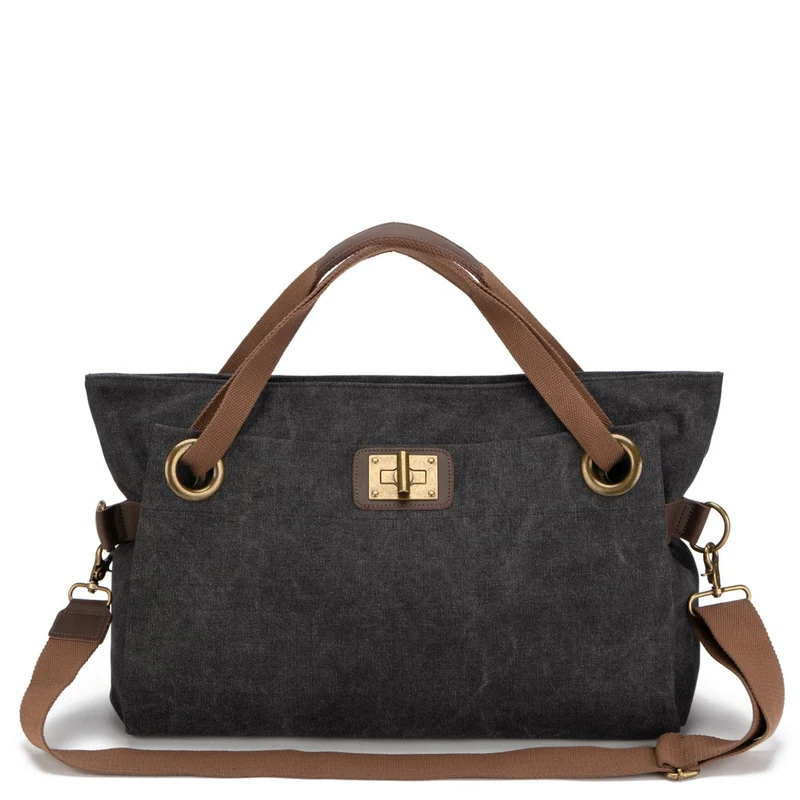 Sac week-end en cuir et toile TOBAGO L Noir