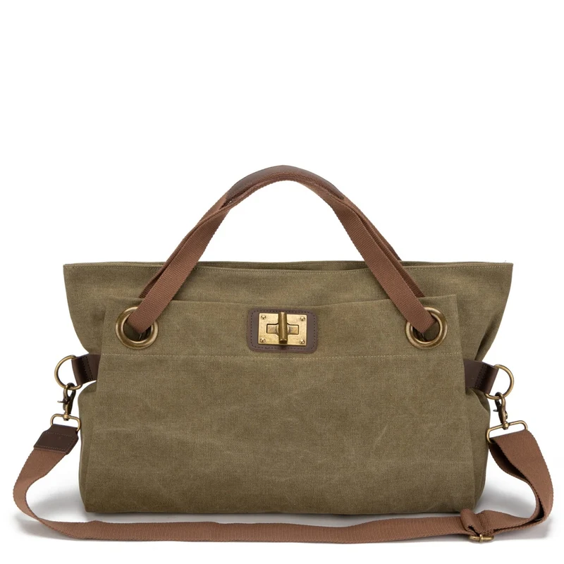 Sac week-end en cuir et toile TOBAGO L Vert olive