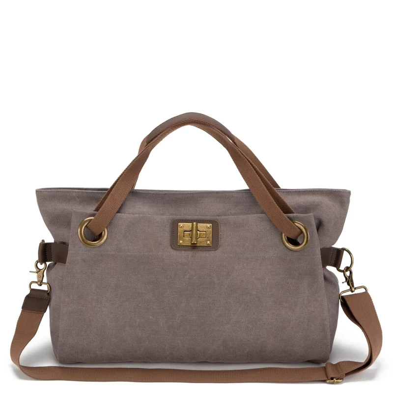Sac week-end en cuir et toile TOBAGO L Gris taupé