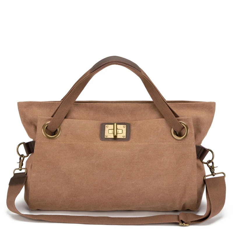 Sac week-end en cuir et toile TOBAGO L Marron camel foncé