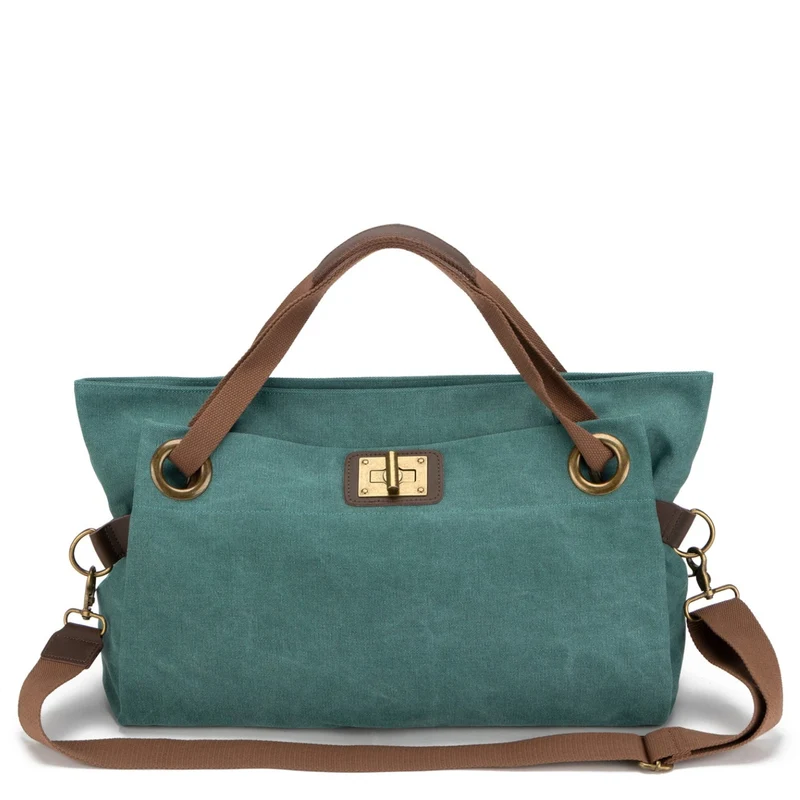 Sac week-end en cuir et toile TOBAGO L Vert canard