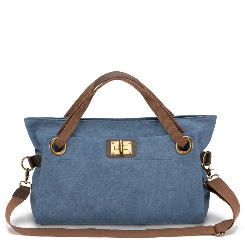 Sac week-end en cuir et toile TOBAGO L Bleu denim