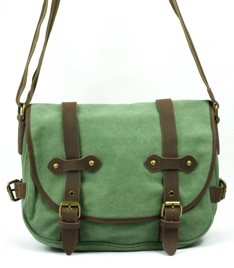 Sacoche cuir et toile PAPEY Menthe givrée