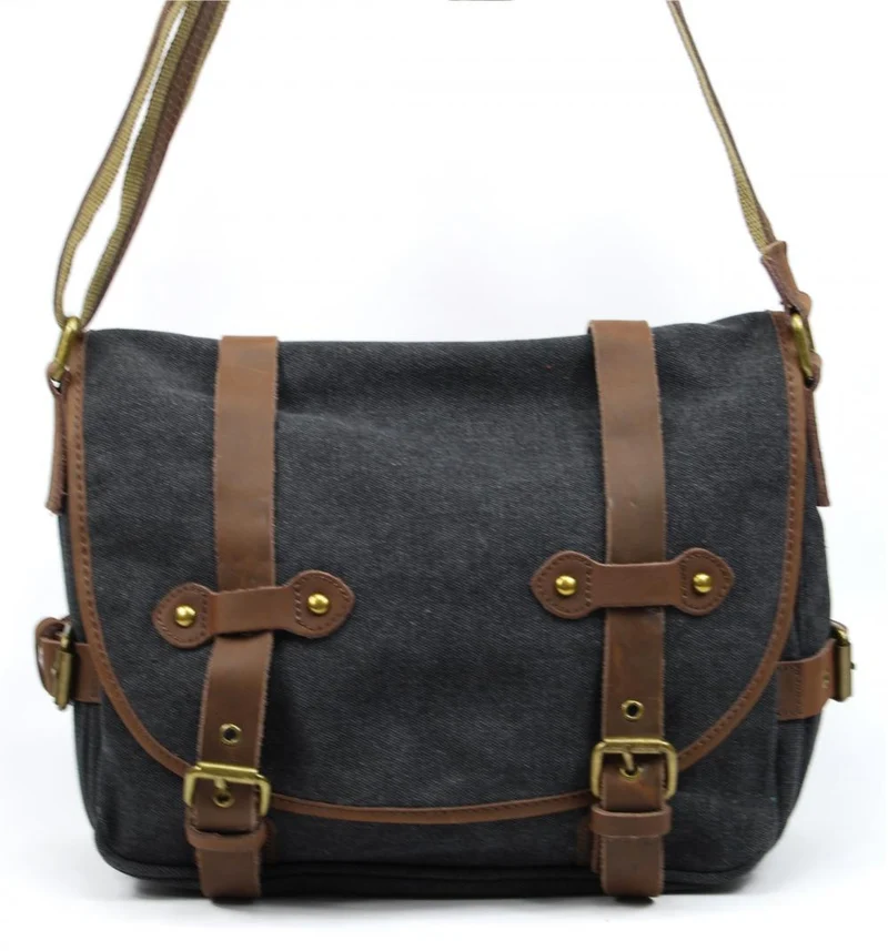 Sacoche cuir et toile PAPEY Noir