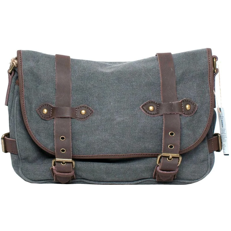 Sacoche cuir et toile PAPEY Gris taupé