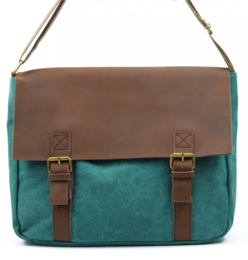 Sacoche cuir et toile CANCUN Vert canard