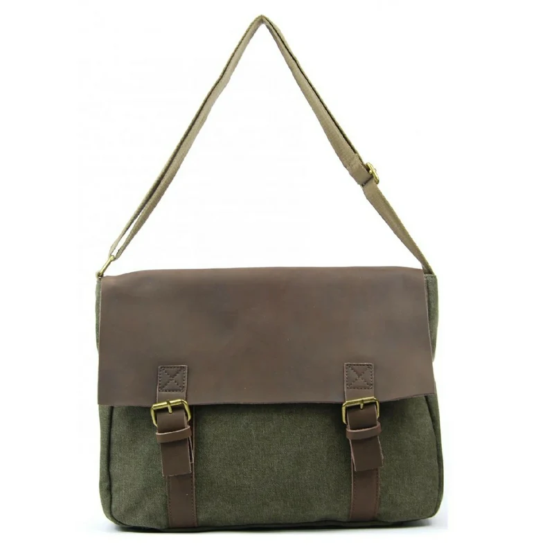 Sacoche cuir et toile CANCUN Vert olive