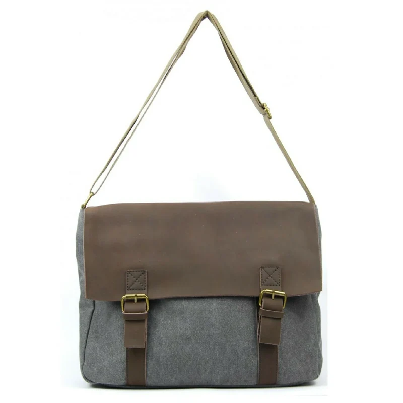 Sacoche cuir et toile CANCUN Gris taupé