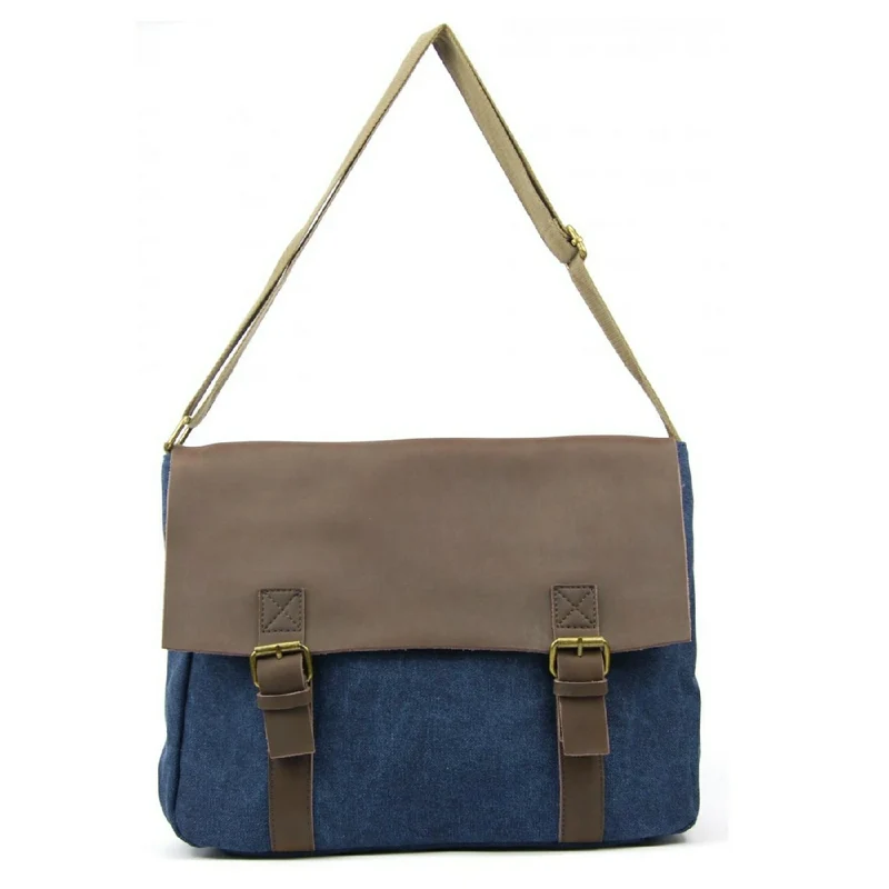 Sacoche cuir et toile CANCUN Bleu denim