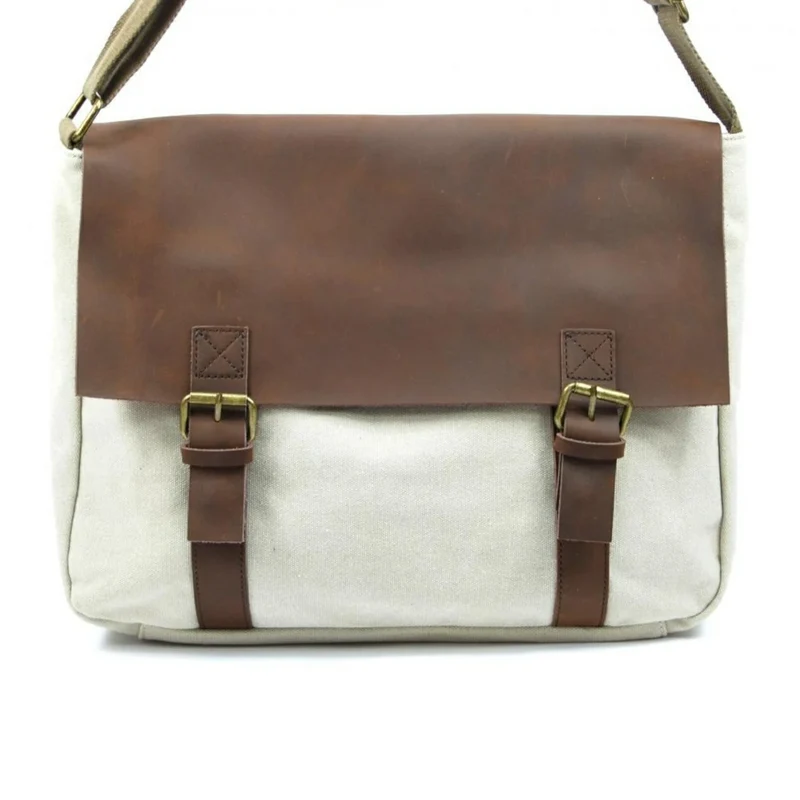 Sacoche cuir et toile CANCUN Beige