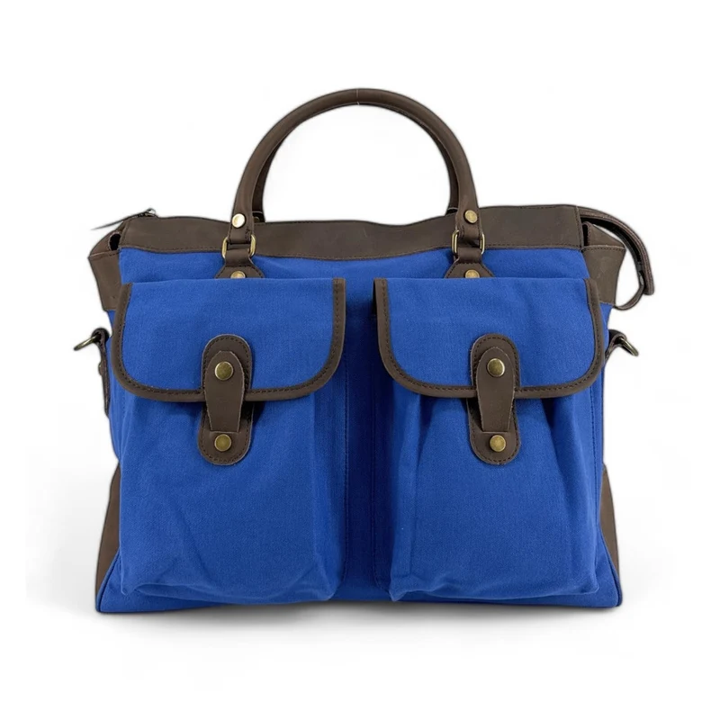 Sac week-end et voyage en cuir et toile AUSTERLITZ Bleu roi
