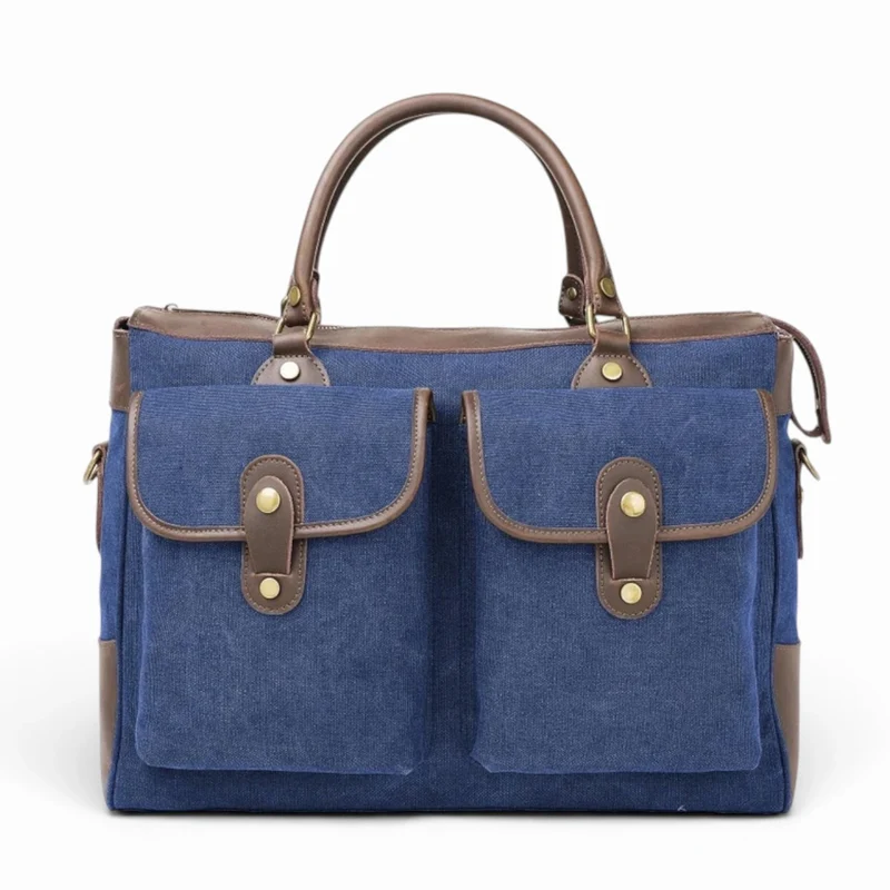 Sac week-end et voyage en cuir et toile AUSTERLITZ Bleu denim