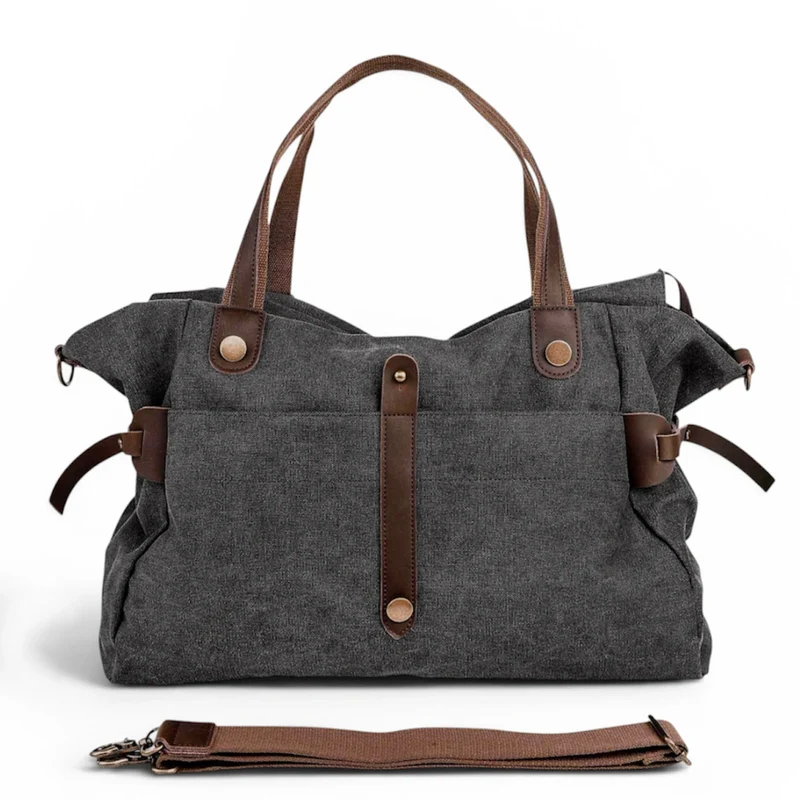 Sac de voyage et week-end cuir et toile FIDJI Noir