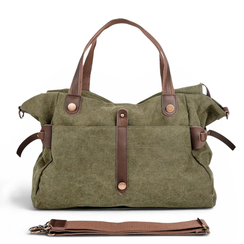 Sac de voyage et week-end cuir et toile FIDJI Vert olive
