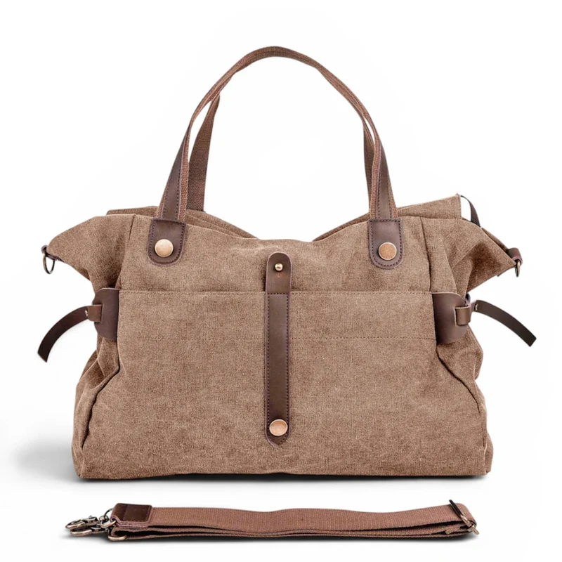 Sac de voyage et week-end cuir et toile FIDJI Marron camel foncé