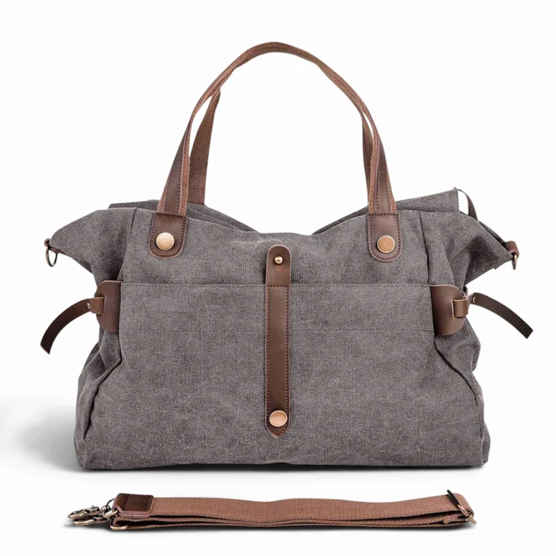 Sac de voyage et week-end cuir et toile FIDJI Gris taupé