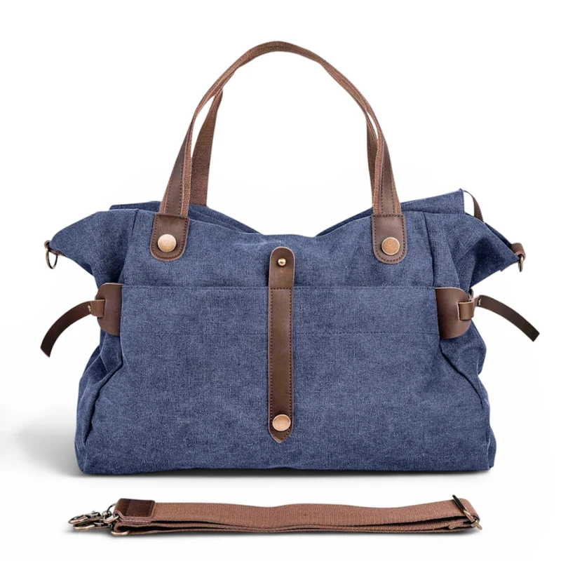 Sac de voyage et week-end cuir et toile FIDJI Bleu denim