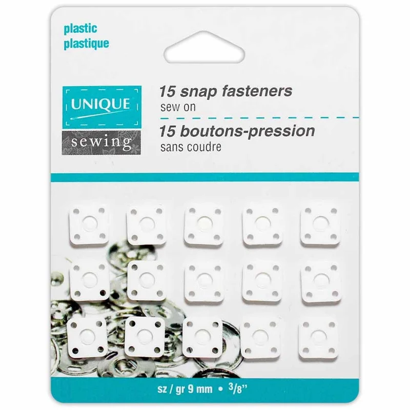UNIQUE | Boutons-Pression à Coudre Carrés en Plastique | 15 Paires