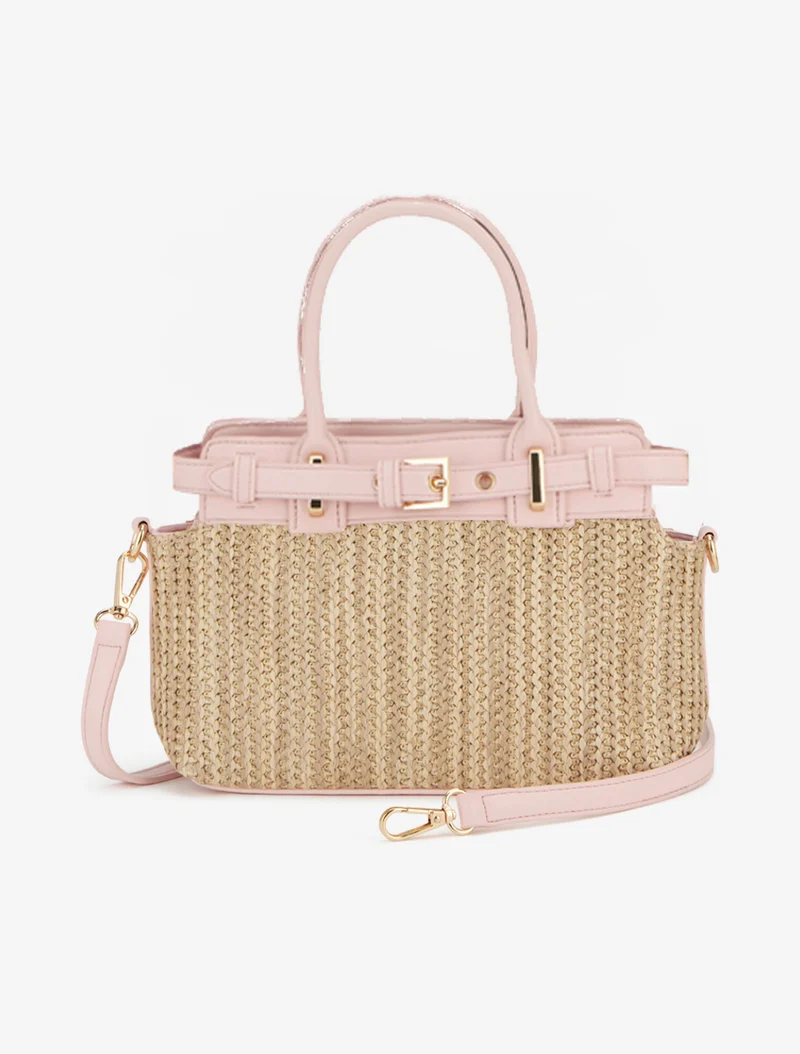 Sac à main Odette effet raphia - Rose