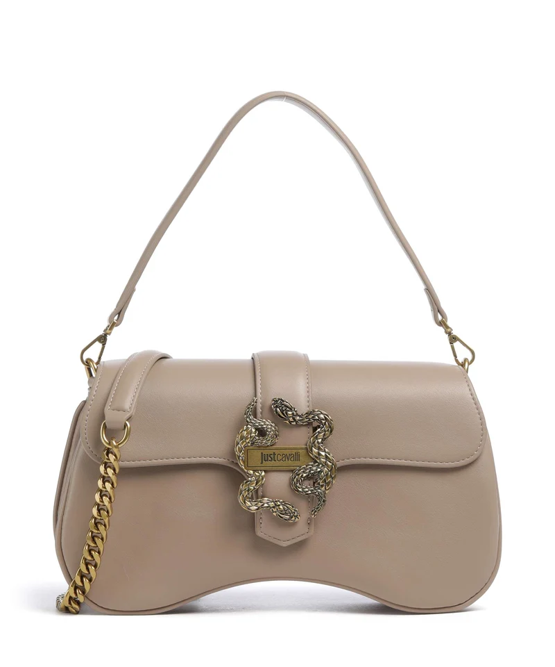 Just Cavalli Iconic Snakes Sac porté épaule tan