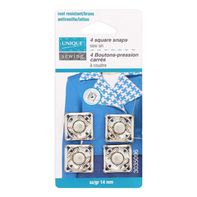 UNIQUE | Boutons-Pression Carrés | Taille 14 (1/2") | Argent - 4 Unités