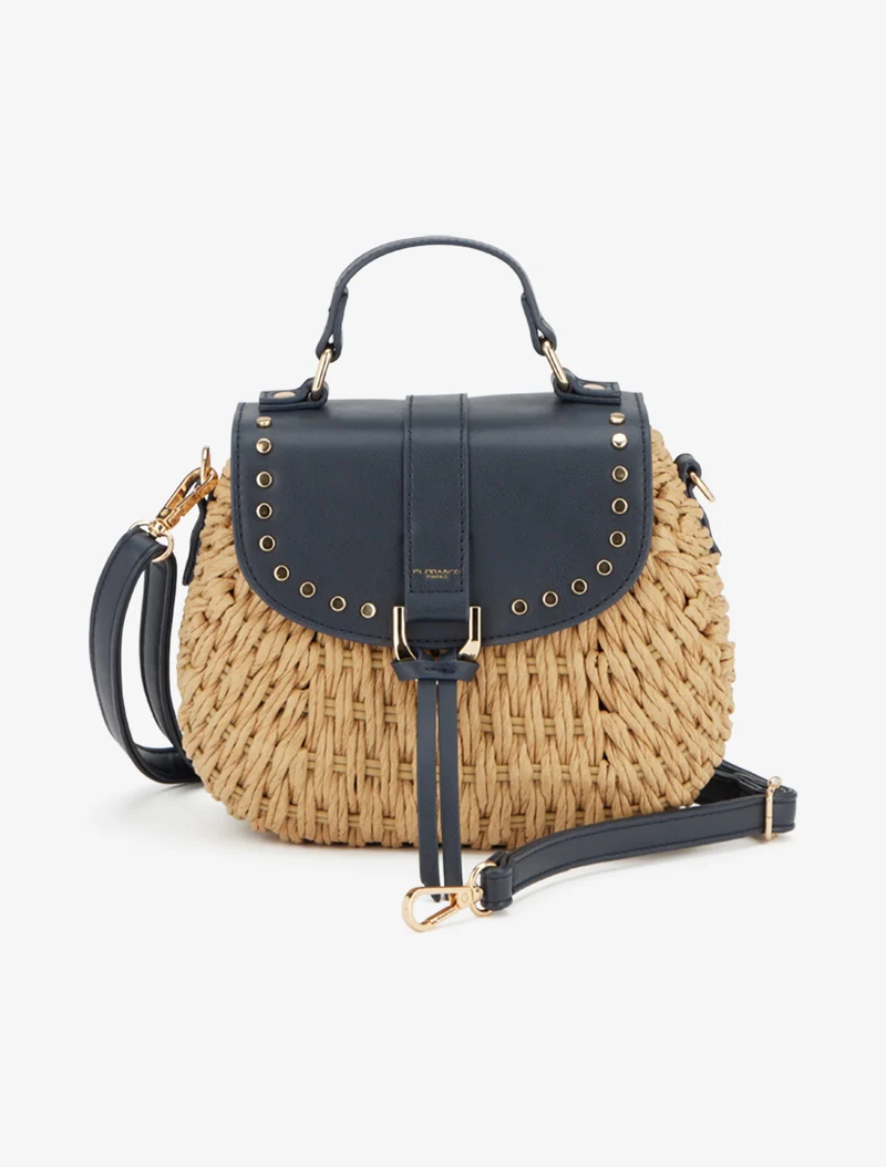 Sac besace Blandine en paille - Marine