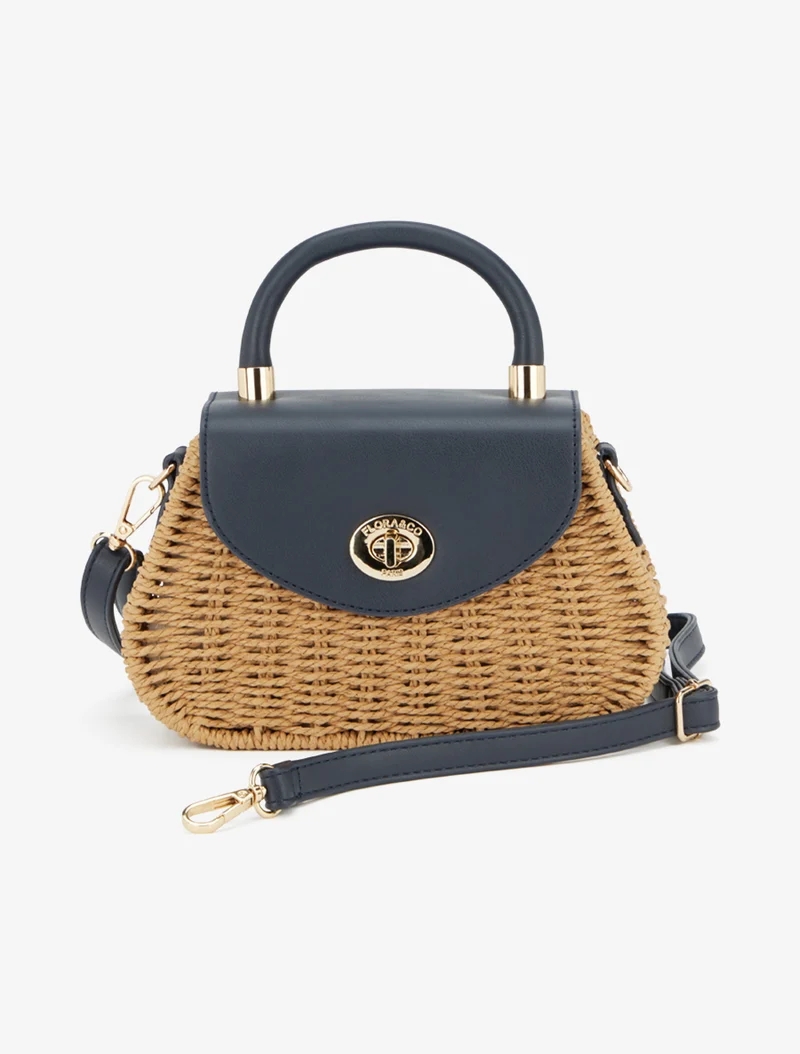 Sac besace Jessica en paille - Marine