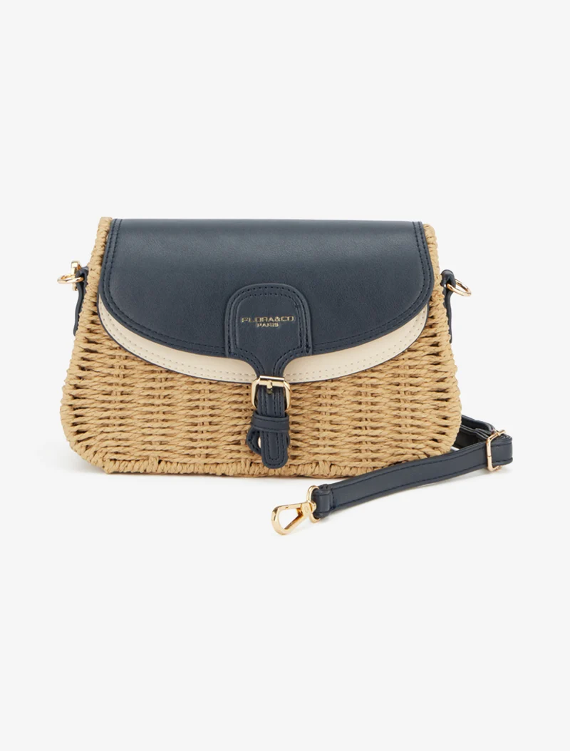 Sac besace Laure en paille - Marine