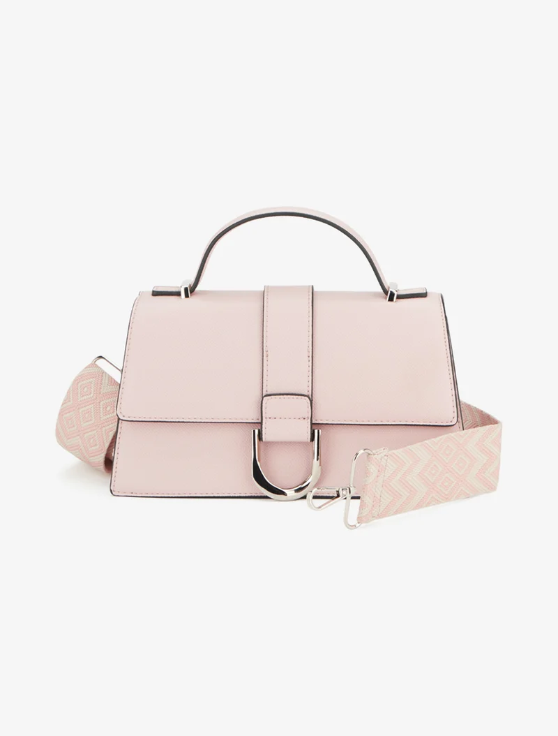 Sac besace simili grainé - Rose pâle