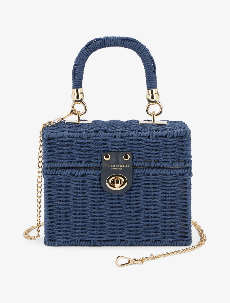 Sac besace Clara en raphia - Bleu