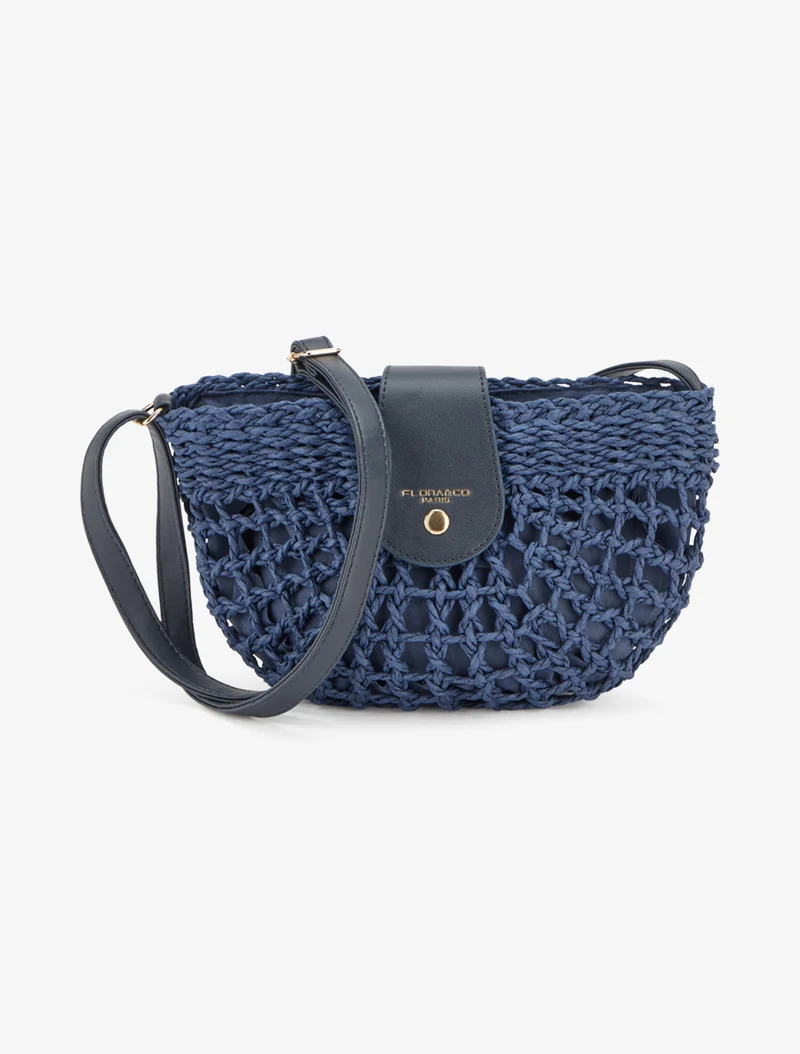 Sac besace en raphia Laëtitia - Bleu